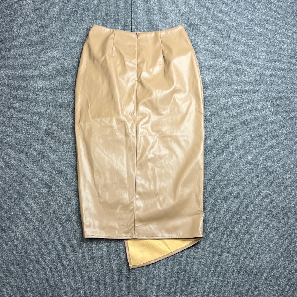 VICI‎ Women's Small Like Wow Faux Leather Twisted Midi Skirt Tan Side Slit - Picture 7 of 7